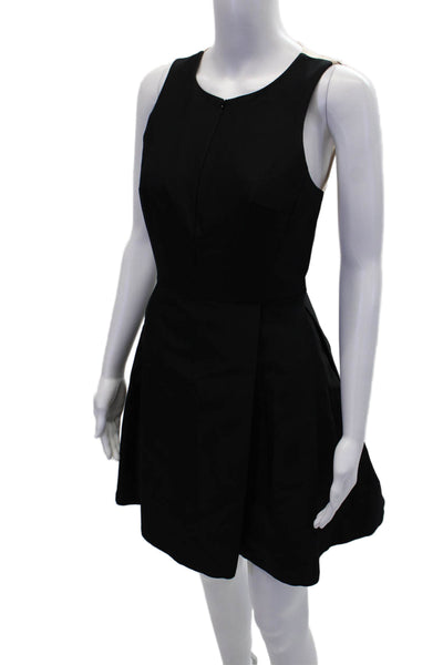 Tibi Womens Front Zip Sleeveless Crew Neck Knee Length Dress Black Beige Size 2