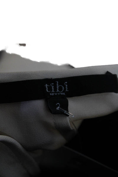 Tibi Womens Front Zip Sleeveless Crew Neck Knee Length Dress Black Beige Size 2