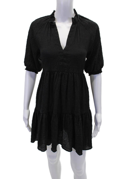 BB Dakota x Steve Madden Womens Half Sleeve V Neck Shift Dress Black Size XS