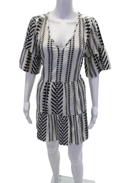 Velvet by Graham & Spencer Womens Short Sleeve Abstract Dress White Black XS