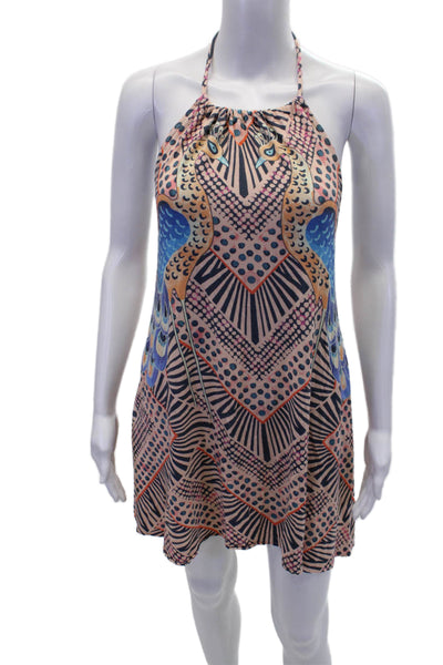 Mara Hoffman Womens Open Back Halter Abstract Mini Dress Pink Multi Size XS