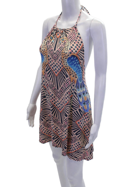 Mara Hoffman Womens Open Back Halter Abstract Mini Dress Pink Multi Size XS
