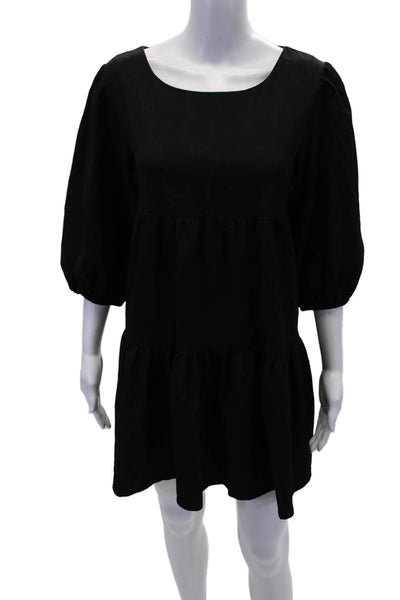 Steve Madden Womens Short Sleeve Scoop Neck Shift Dress Black Size Extra Small