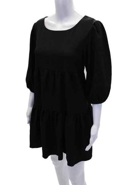 Steve Madden Womens Short Sleeve Scoop Neck Shift Dress Black Size Extra Small