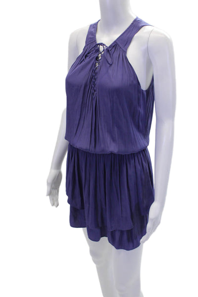 Ramy Brook Womens Sleeveless Lace Up V Neck Tiered Dress Purple Size Extra Small