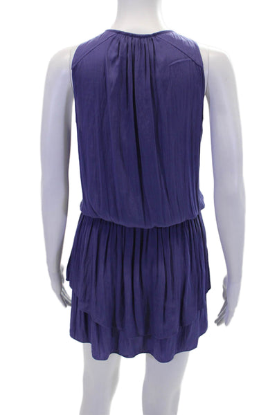 Ramy Brook Womens Sleeveless Lace Up V Neck Tiered Dress Purple Size Extra Small