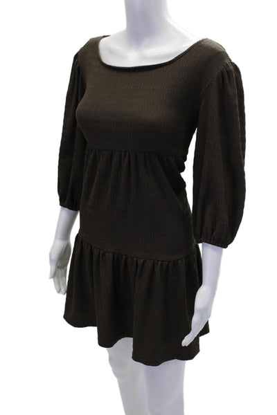 BB Dakota Womens Half Sleeve Scoop Neck Mini Shift Dress Brown Size Small