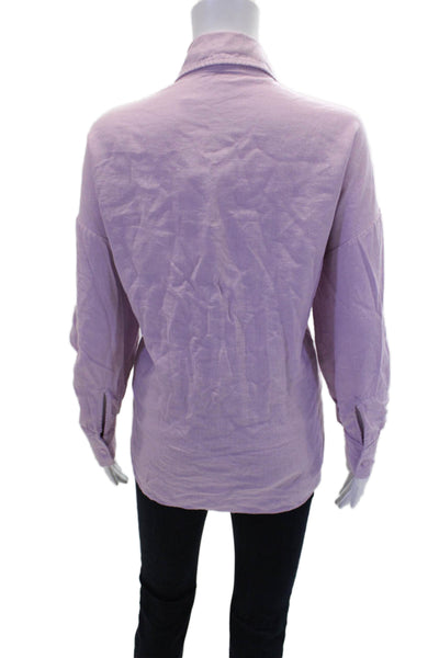 Stateside Womens Cotton Button Long Sleeve Collar Blouse Purple Size M