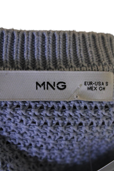 MNG Womens Cotton Long Sleeve Crew Neck Pullover Knit Sweater Blue Size S