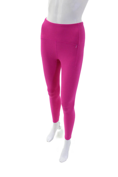 Spyder Active Womens Ribbed Mid-Rise Activewear Ankle Leggings Pink Size XS