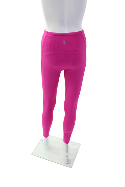Spyder Active Womens Ribbed Mid-Rise Activewear Ankle Leggings Pink Size XS
