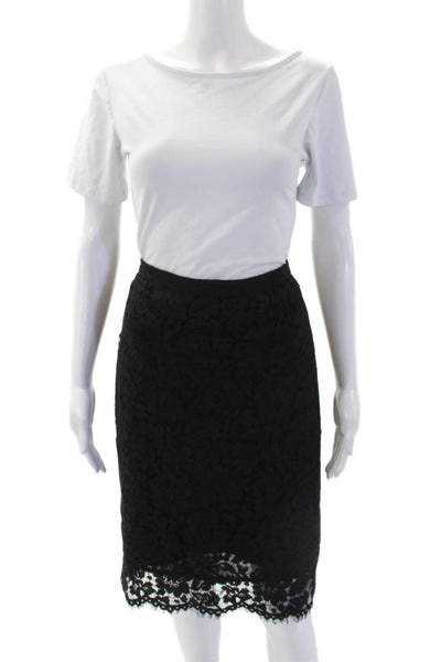J Crew Womens Battennberg Lace Zip Up Knee Length Pencil Skirt Black Size 2