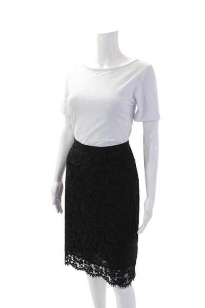 J Crew Womens Battennberg Lace Zip Up Knee Length Pencil Skirt Black Size 2