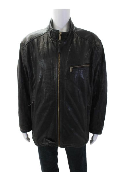 Marc New York Mens Leather Long Sleeve Zip Up Biker Jacket Black Size XL