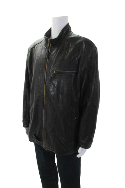 Marc New York Mens Leather Long Sleeve Zip Up Biker Jacket Black Size XL