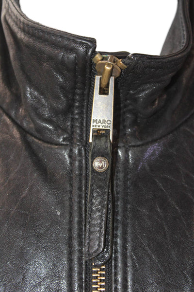 Marc New York Mens Leather Long Sleeve Zip Up Biker Jacket Black Size XL