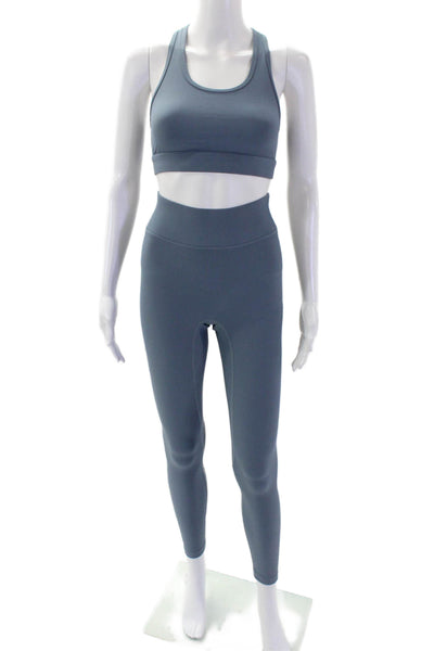 All Access Womens High Rise Ribbed Leggings Sports Bra Set Blue Size XS Small