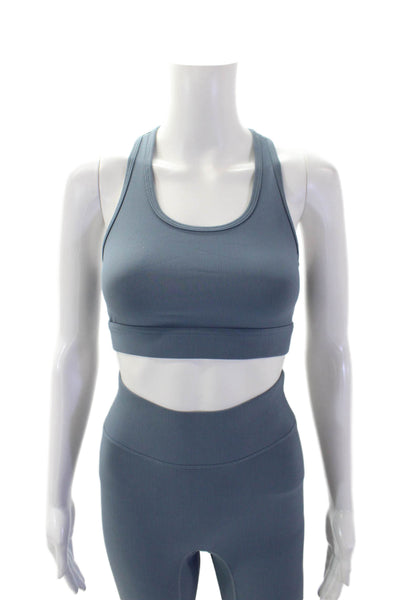 All Access Womens High Rise Ribbed Leggings Sports Bra Set Blue Size XS Small