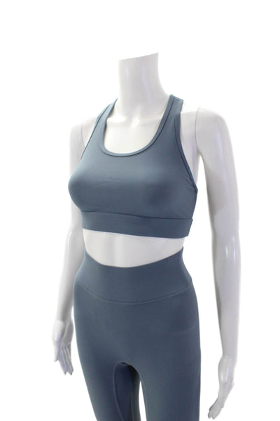 All Access Womens High Rise Ribbed Leggings Sports Bra Set Blue Size XS Small