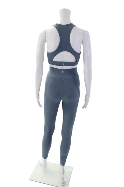 All Access Womens High Rise Ribbed Leggings Sports Bra Set Blue Size XS Small