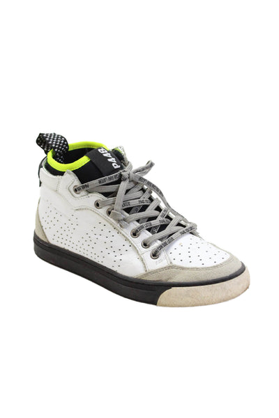 P448 Womens Lace Up Perforated High Top Sneakers White Black Leather Size 35