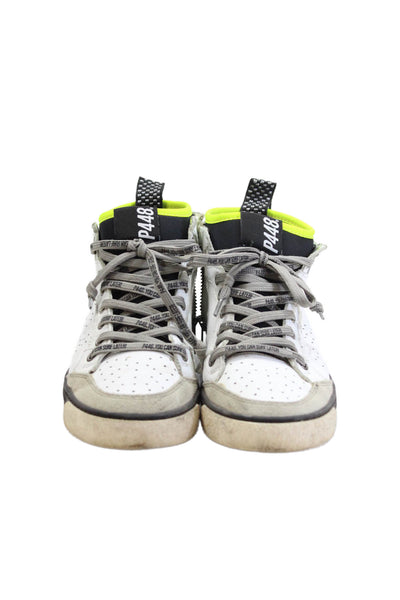 P448 Womens Lace Up Perforated High Top Sneakers White Black Leather Size 35