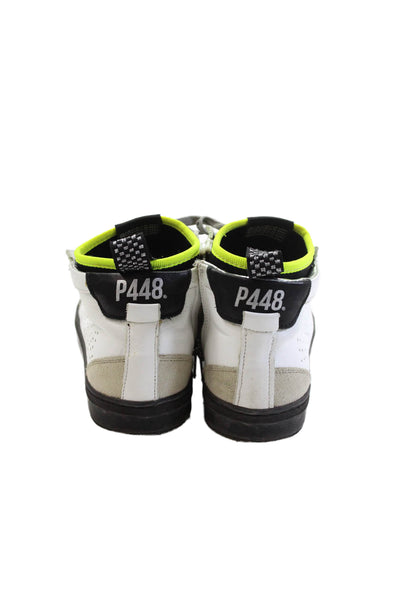 P448 Womens Lace Up Perforated High Top Sneakers White Black Leather Size 35