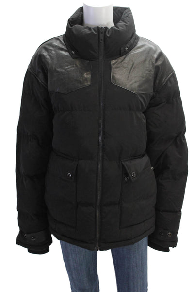 The Kooples Womens Front Zip Mock Neck Down Quilted Jacket Black Size Large