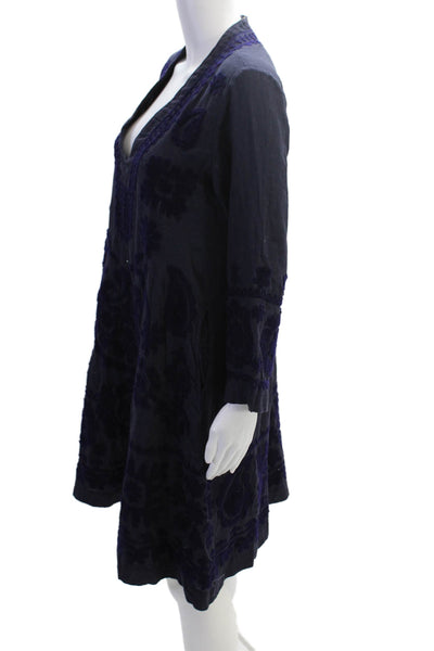 Roller Rabbit Women's Long Sleeves Embroidered Flare Mini Dress Blue Size S