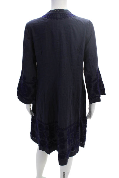 Roller Rabbit Women's Long Sleeves Embroidered Flare Mini Dress Blue Size S