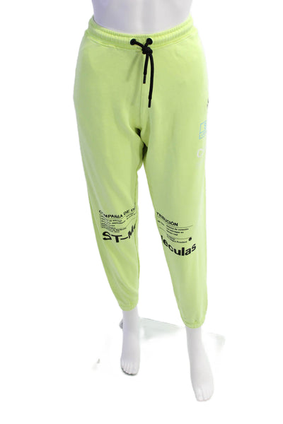 Marcelo Burlon Womens Cotton Text Graphic Sweatpants Neon Green Size XL