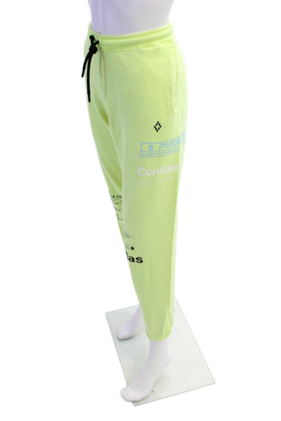 Marcelo Burlon Womens Cotton Text Graphic Sweatpants Neon Green Size XL