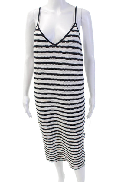 Zara Womens Spaghetti Strap V Neck Knit Striped Dress White Black Size Medium