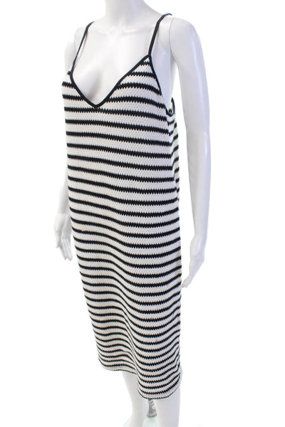 Zara Womens Spaghetti Strap V Neck Knit Striped Dress White Black Size Medium