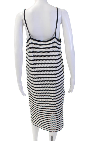 Zara Womens Spaghetti Strap V Neck Knit Striped Dress White Black Size Medium