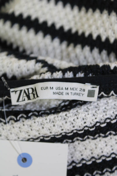Zara Womens Spaghetti Strap V Neck Knit Striped Dress White Black Size Medium