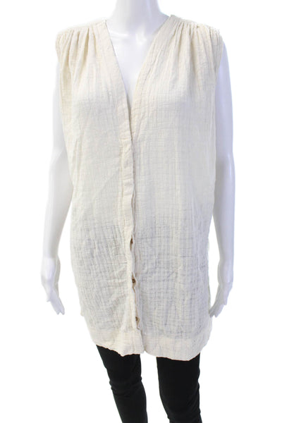 Mirth Womens Button Front Sleeveless V Neck Knit Top White Cotton One Size