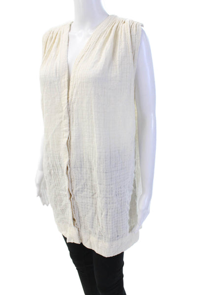 Mirth Womens Button Front Sleeveless V Neck Knit Top White Cotton One Size