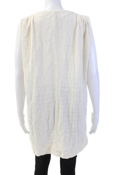 Mirth Womens Button Front Sleeveless V Neck Knit Top White Cotton One Size