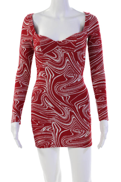 Zara Womens Marble Print Long Sleeve Square Neck Bodycon Mini Dress Red Size S