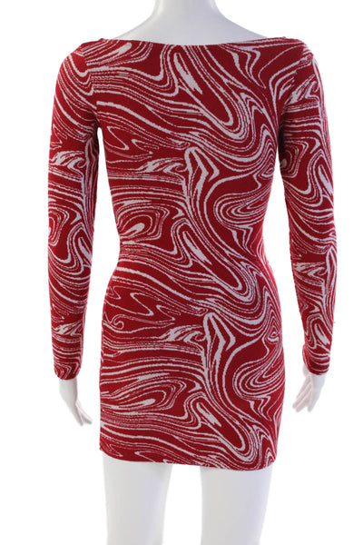 Zara Womens Marble Print Long Sleeve Square Neck Bodycon Mini Dress Red Size S