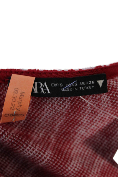 Zara Womens Marble Print Long Sleeve Square Neck Bodycon Mini Dress Red Size S