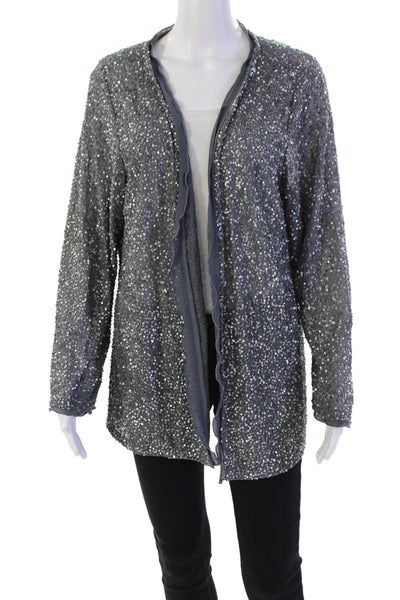 Zenobia Womens Long Sleeve Open Front Sequin Jacket Gray Size 1X