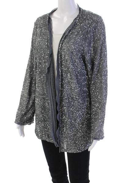 Zenobia Womens Long Sleeve Open Front Sequin Jacket Gray Size 1X