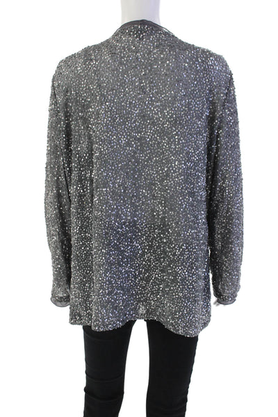 Zenobia Womens Long Sleeve Open Front Sequin Jacket Gray Size 1X