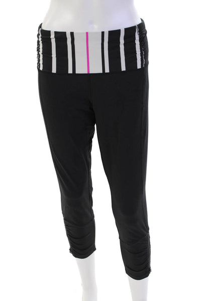 Lululemon Womens Striped Trim Ankle Zip Cropped Leggings Black Size 12