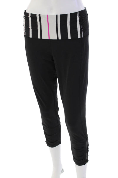 Lululemon Womens Striped Trim Ankle Zip Cropped Leggings Black Size 12