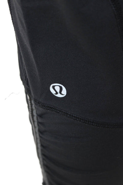 Lululemon Womens Striped Trim Ankle Zip Cropped Leggings Black Size 12