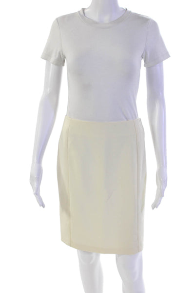 Akris Womens Cotton Double Zip Knee Length Pencil Skirt Beige Size 4