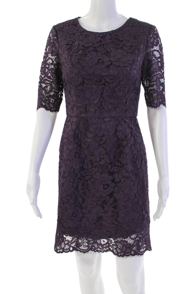 Shoshanna Womens Floral Print Short Sleeve Mini Pencil Dress Purple Size 2